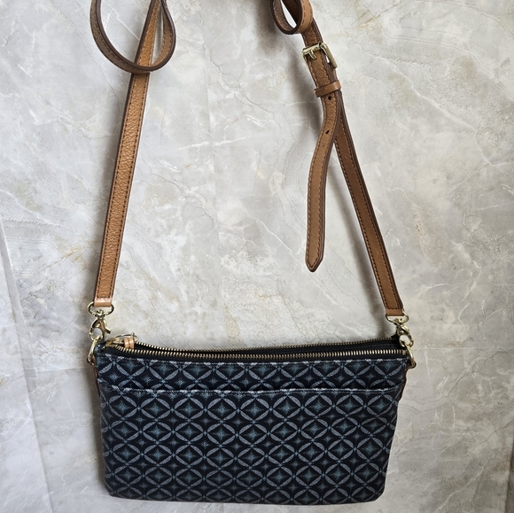 Fossil Black and Brown Crossbody Bag with Geometric Pattern - Picture 1 of 13